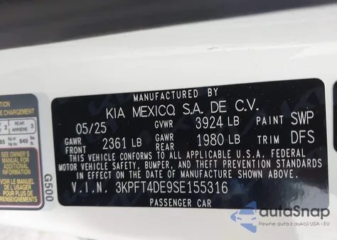 2025 Kia K4 Lxs from USA, damaged, VIN 3KPFT4DE9SE155316